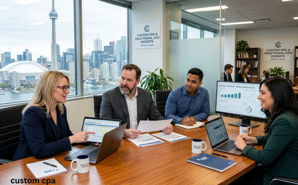 Custom cpa, fractional cfo expert team working in the office, canada