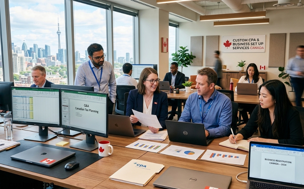 custom cpa, business set up services team working in the office, Canada