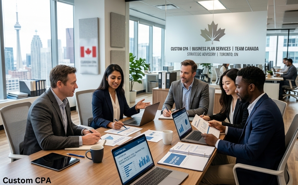 Custom CPA, Business plan services team working in the office in Canada