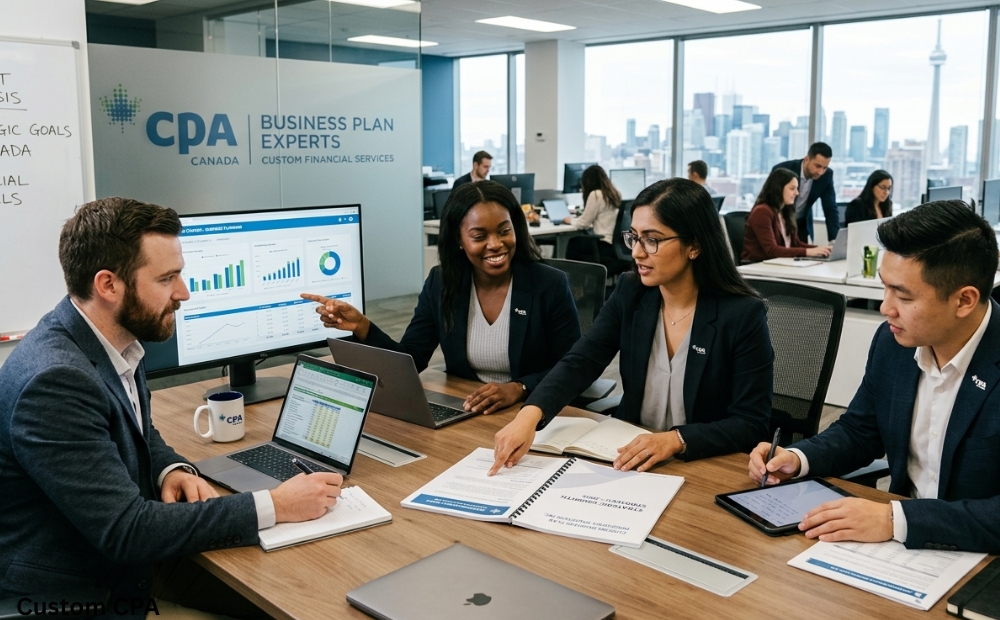 Custom CPA Canada, business plan expert services team working in the office in, Canada