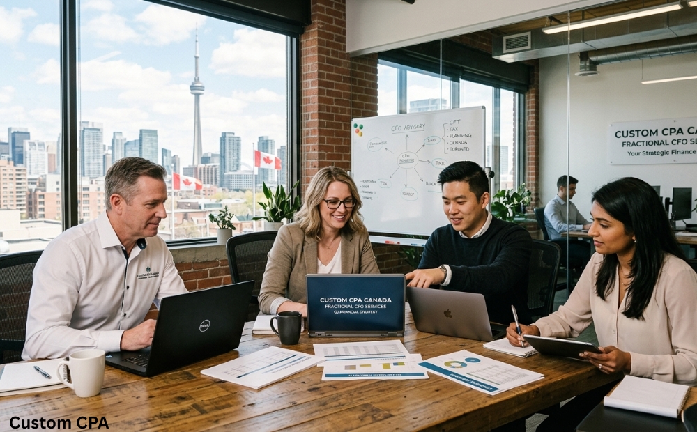 Custom CPA Canada, a fractional CFO services team working in the office in, Canada