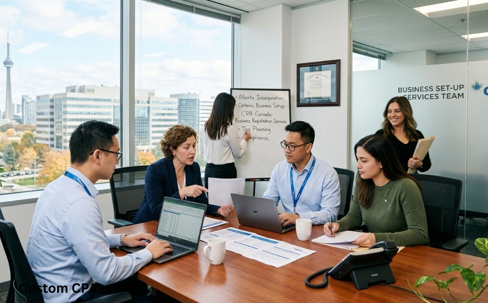 Custom CPA Canada, business set up Services team working in the office in Canada
