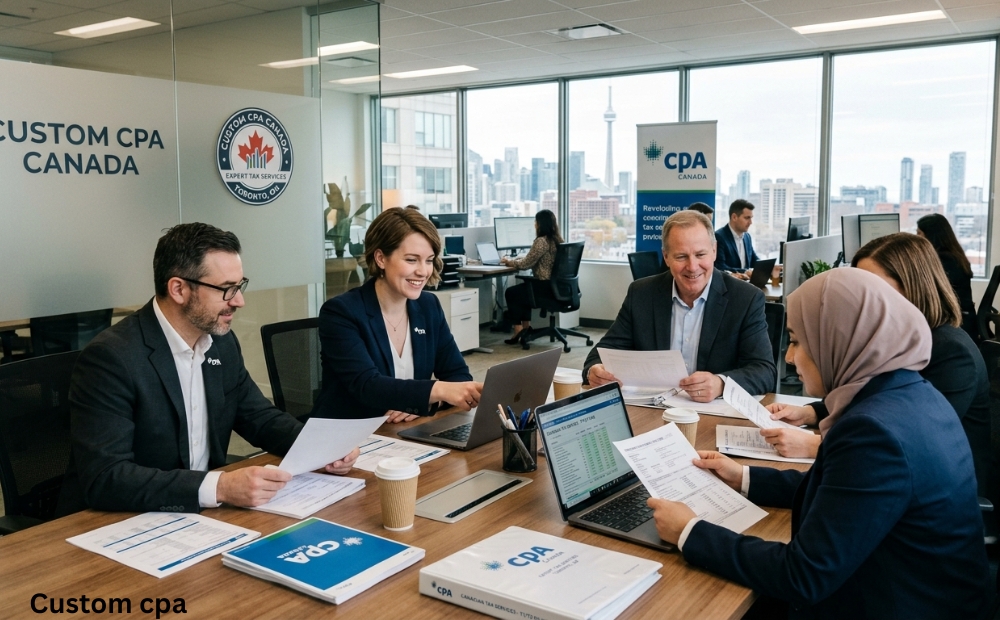 Custom CPA Canada, expert tax services services team working in the office, Canada