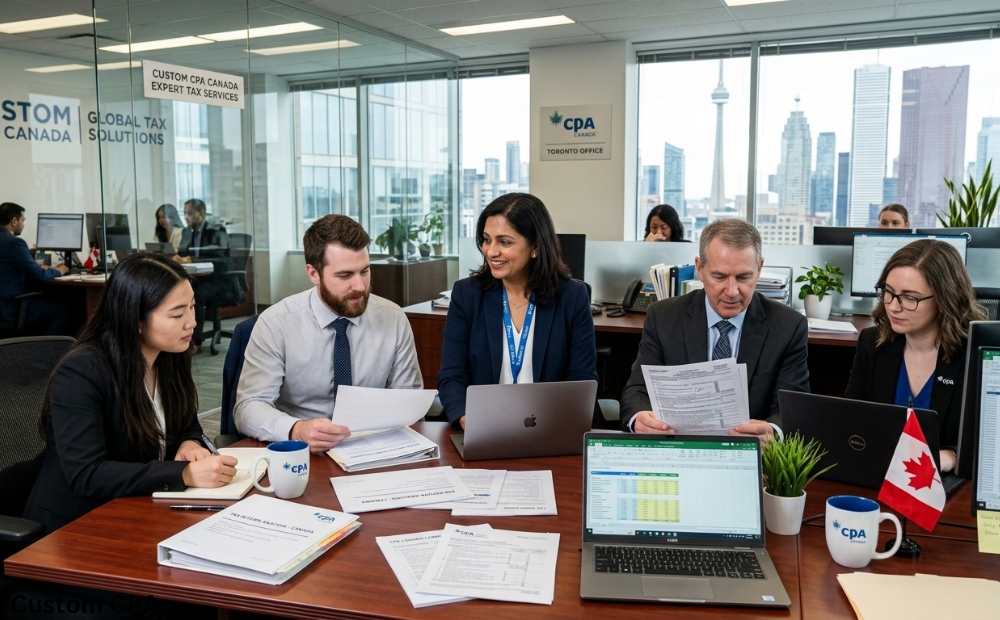 Custom CPA canada , expert Tax Services team working in the office, Canada