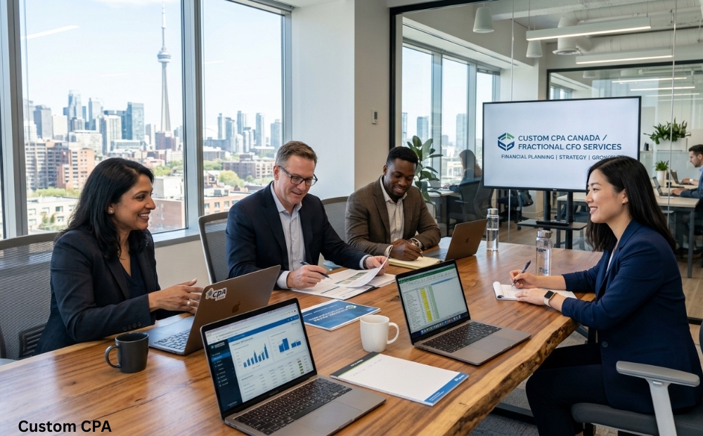 Custom CPA Canada, fractional cfo Services team working in the office, Canada