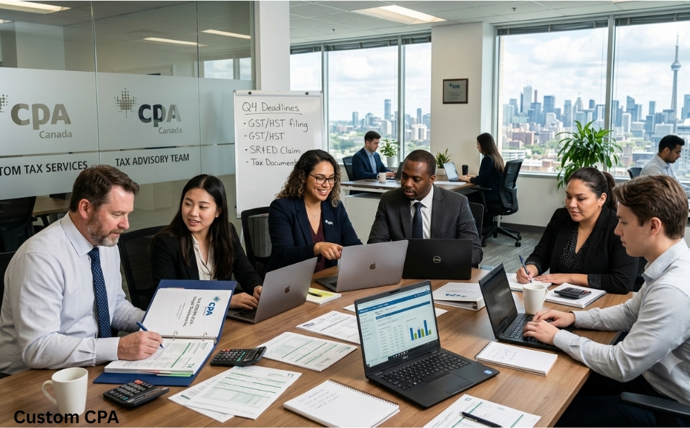 Custom CPA Canada, tax services team working in the office, Canada