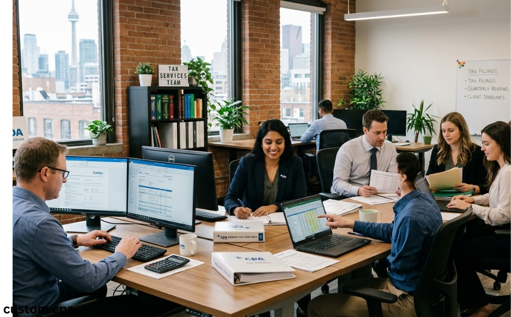 Custom CPA Canada, Tax Services team working in the office, Canada