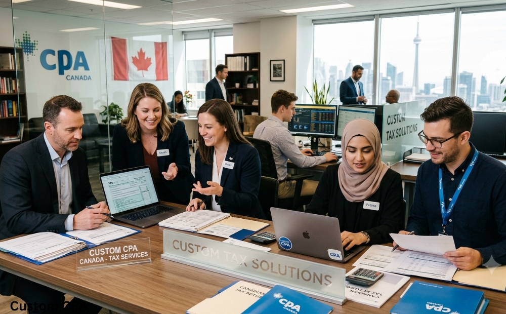 Custom CPA Canada, tax services team working in the office, Canada