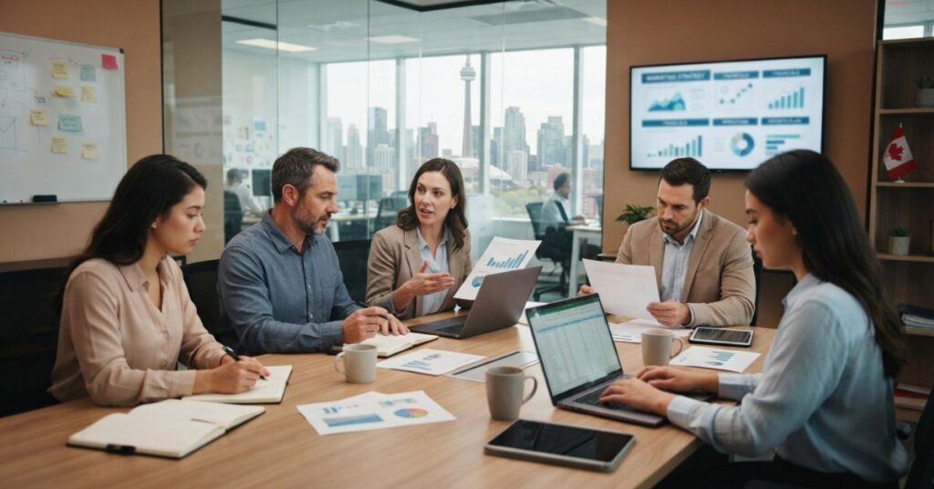 Employees are discussing regarding Business Planning for Veterinary Clinics in Canada