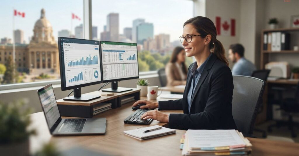 Lady is working on Bookkeeping Services in Alberta & Canada
